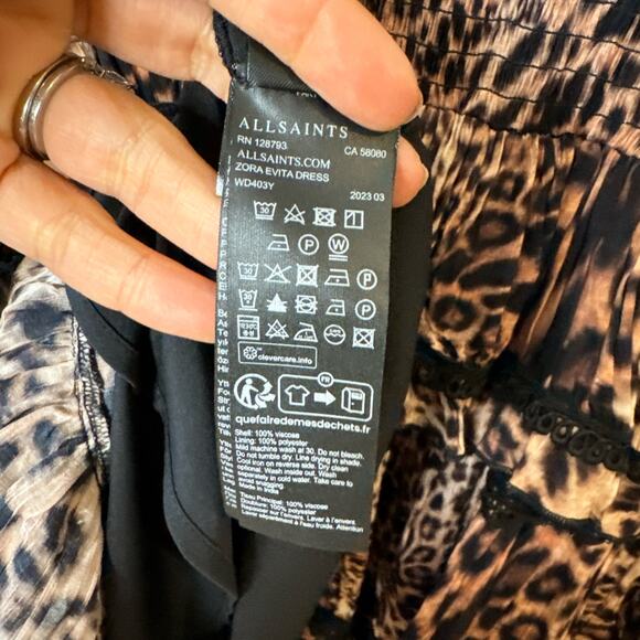ALLSAINTS - NWT- Zora Evita Lace Trim Printed Dress Leopard Mini | 12 - Picture 15 of 15